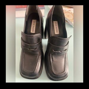 Black Leather chunky platform penny loafers